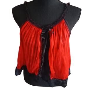 Sheer Magic Red Black Tie Front Cami Neglige Lingerie Womens ONE SIZE